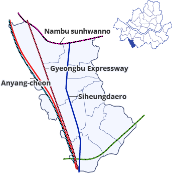 南方的环城路,京釜线,安养川,始兴大路 地理特征照片